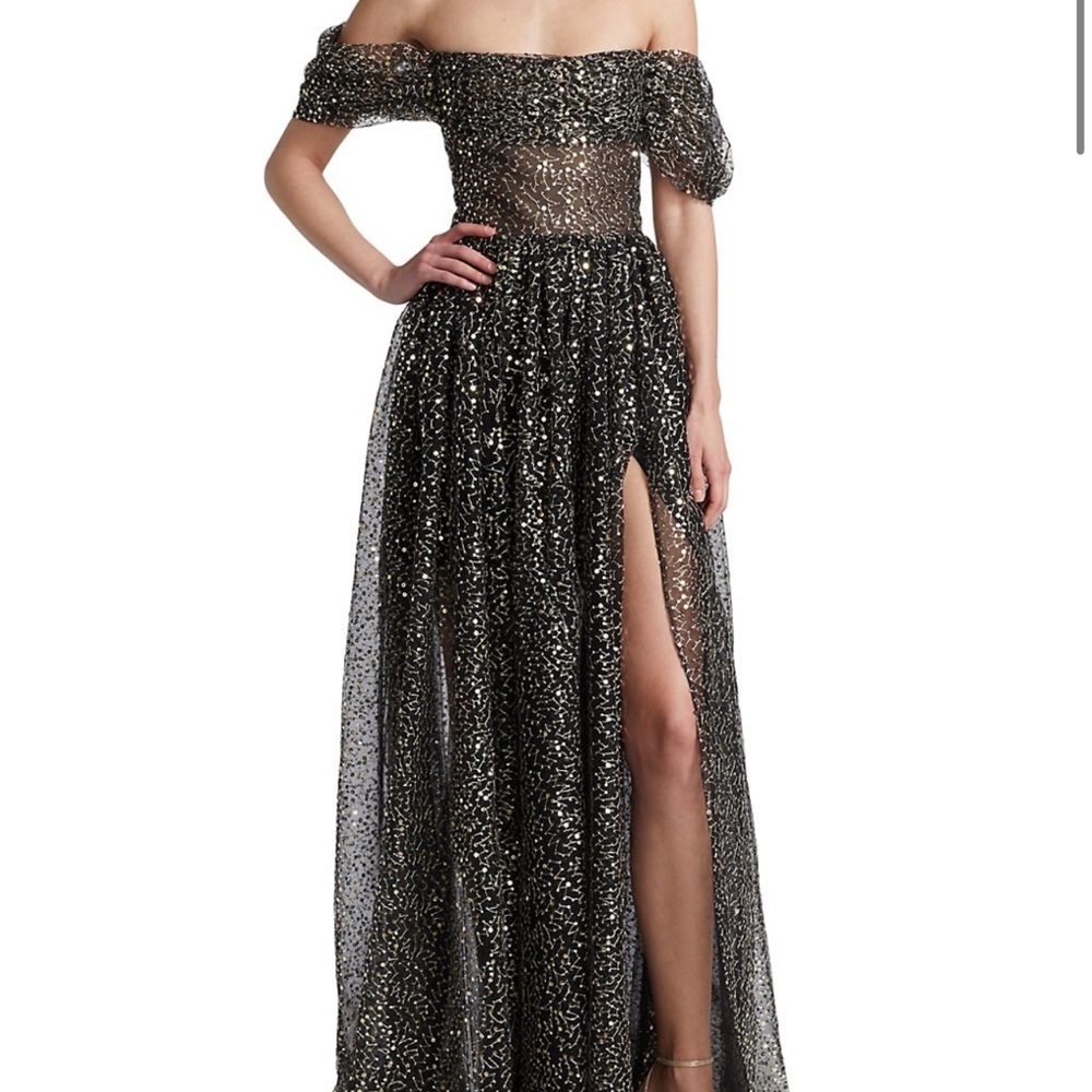 Rasario Off the Shoulder Sequin Tulle Gown